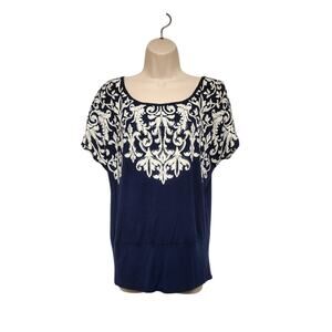 B.L.E.U. Embroidery Short Sleeve Navy Blue/White Short sleeves Top Size Small